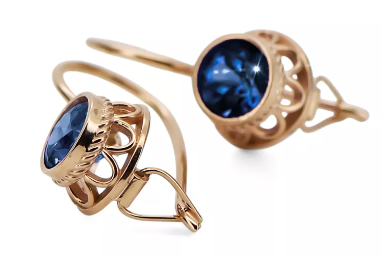 Vintage style Earrings Sapphire Original Vintage 14K Rose Gold vec117r